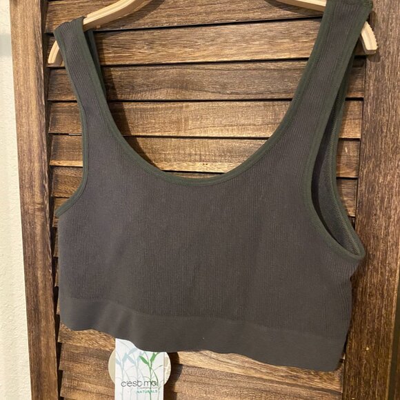C'est Moi Ribbed Reversable Bamboo Bralette "Olive" - Picture 1 of 4